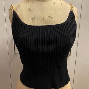Jonathan Simkhai Black Ribbed Crop Top with Gold Chain Straps
